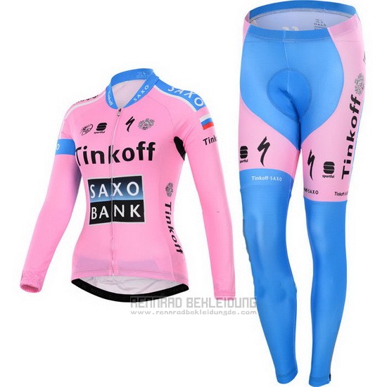 2015 Fahrradbekleidung Frau Saxo Bank Fuchsie Trikot Langarm und Tragerhose